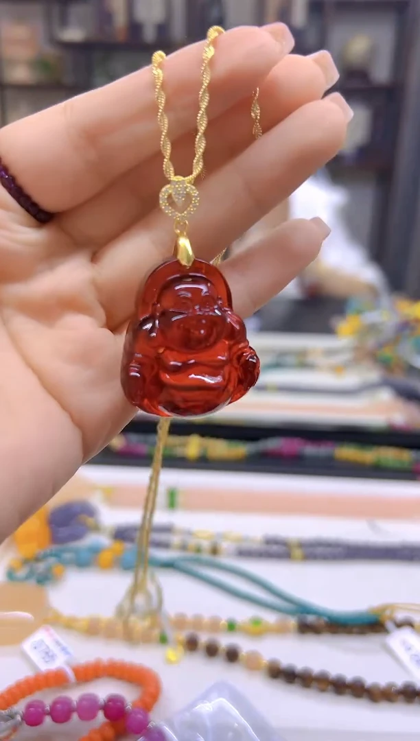 银S925镀金镶嵌吊坠(赠链)血珀DIY款D37