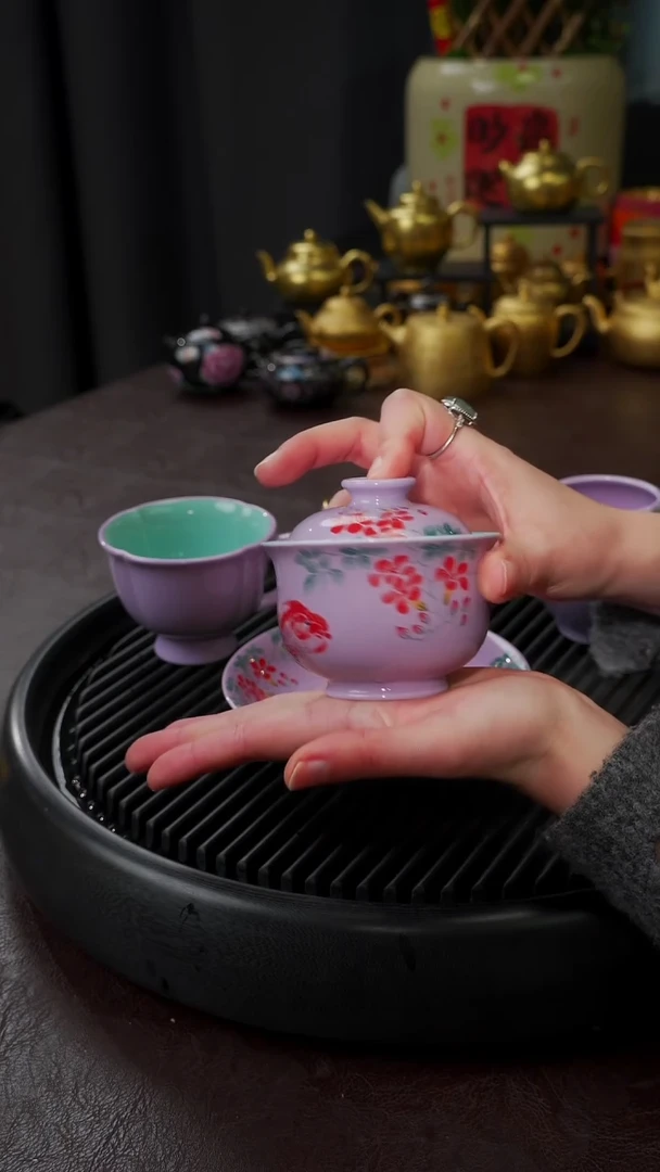 【闪购商品】杯【宜景窑烟幕紫系列】盖碗