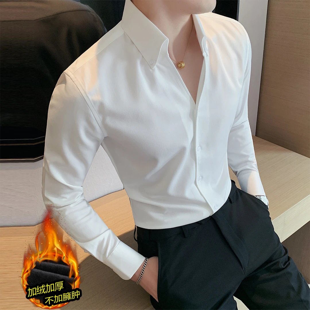 法式v领长袖衬衫男士2025新款商务正装加厚高级感秋冬休闲男衬衣