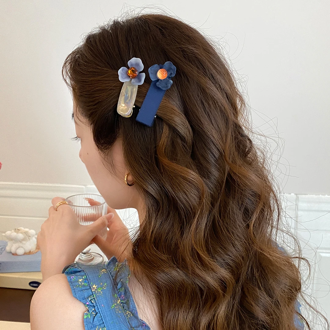 三瓣花~雾蓝花朵发夹女韩系高端侧边夹前额刘海夹2025新款碎发夹