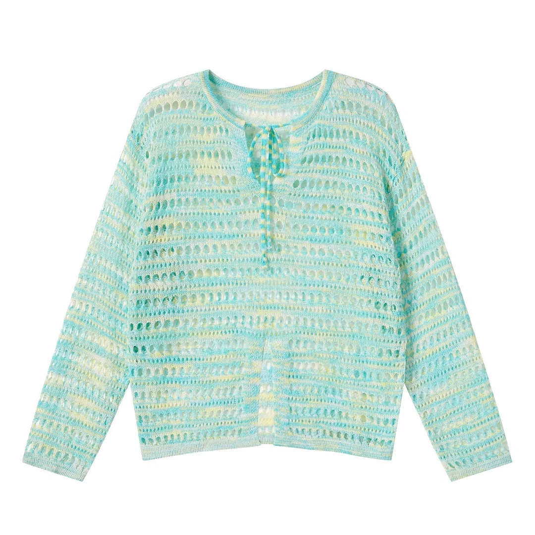 羊城故事- 韩系百搭镂空防晒休闲针织开衫女初夏穿搭显瘦罩衫3860