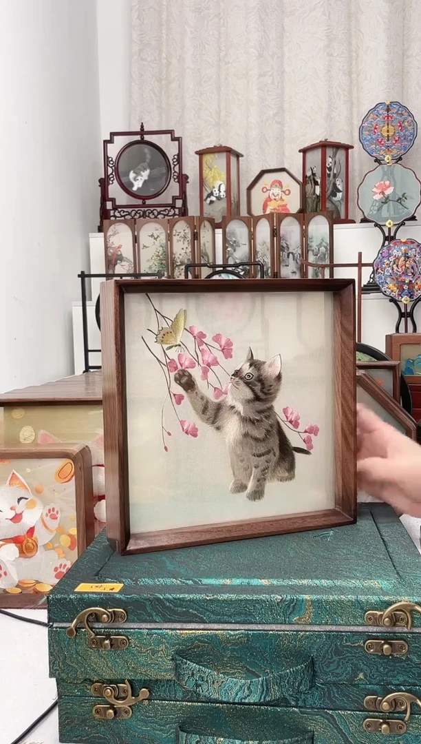 扇子绣作品手工精品摆台