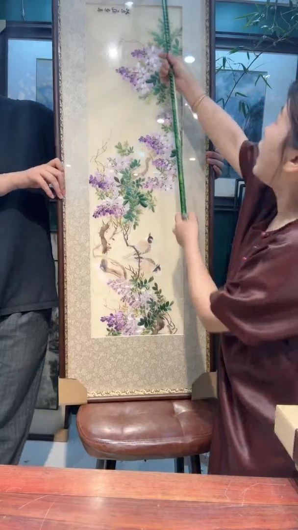 刺绣非遗苏绣手工刺绣单面绣紫藤花宋锦