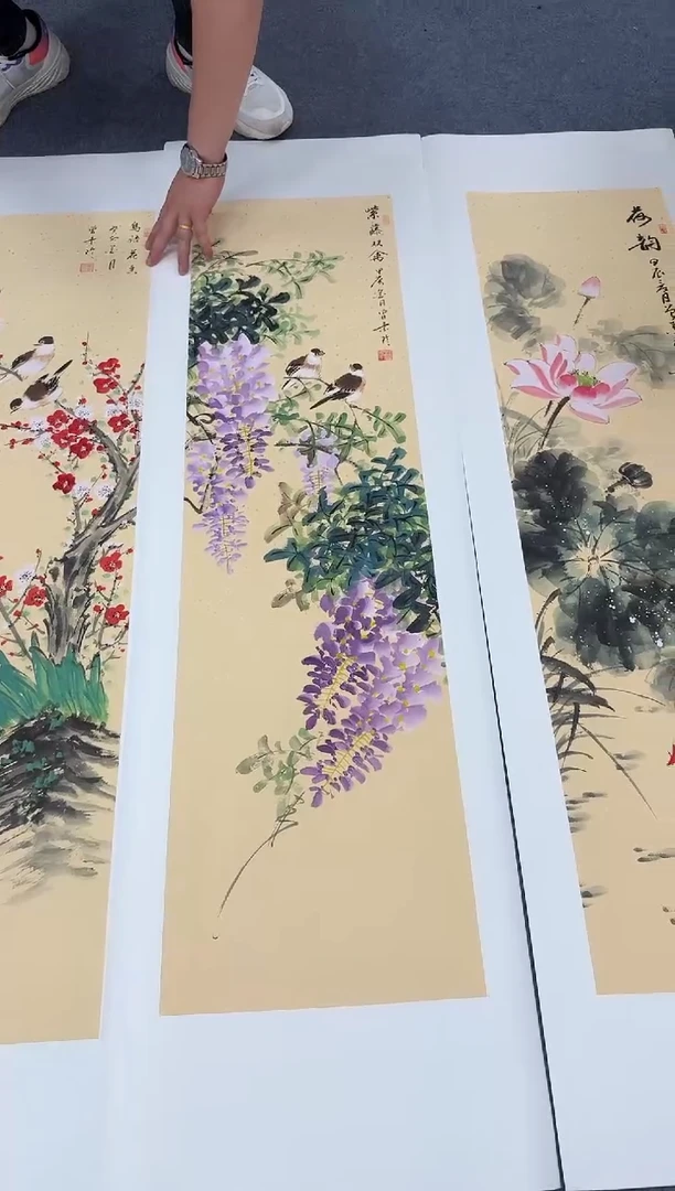 国画2花鸟四条屏
