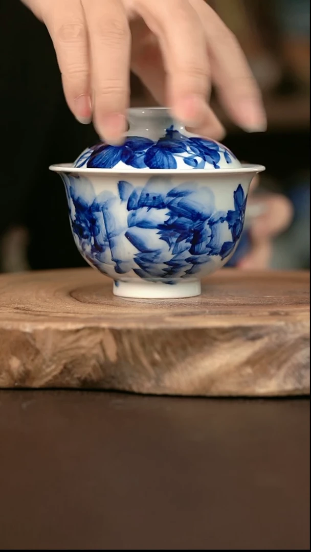 手绘 高温现代瓷  气窑   有暇 牡丹大布袋150c