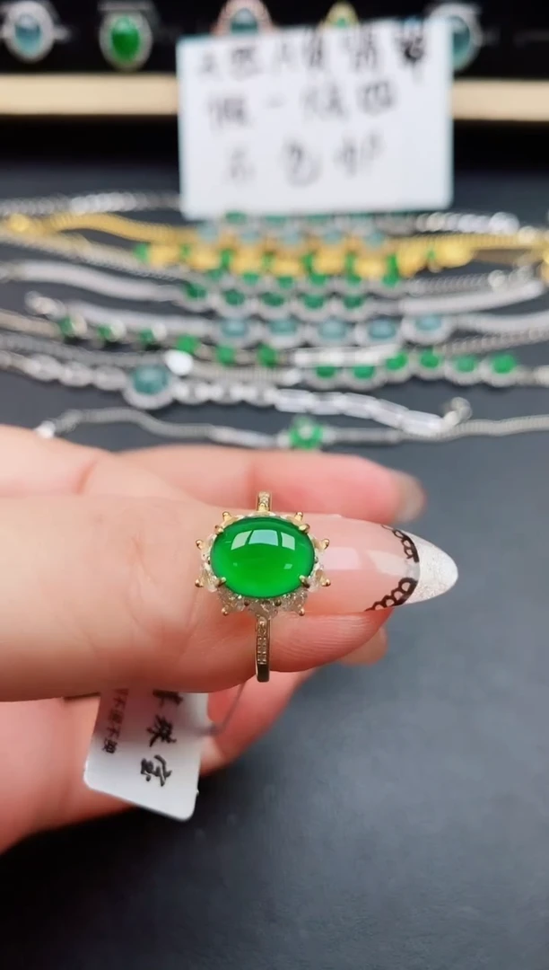 翡翠戒指银S925镶嵌50805