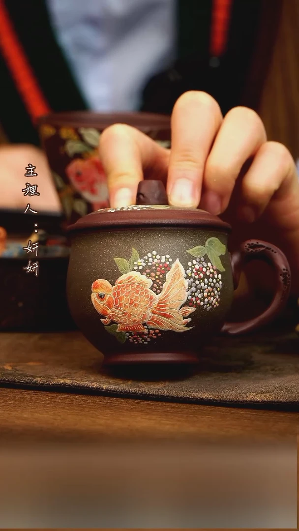 茶壶紫砂花团锦簇  盖杯