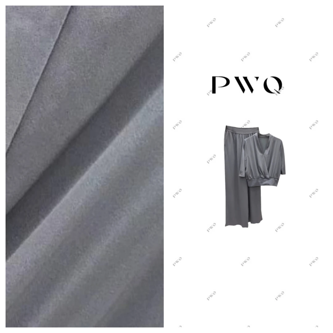 套装V领麻感高腰阔腿裤时尚显瘦5071