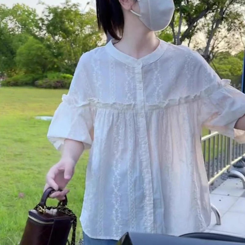 轻奢气场强大女装2025夏季新款立领别致娃娃衫衬衫今年流行遮肉