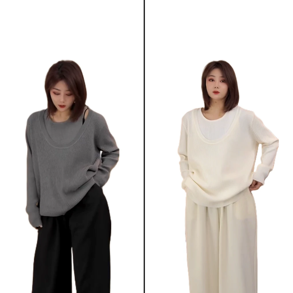 小韩日记【少女心事】时尚百搭纯色套头休闲两件套针织衫网红210