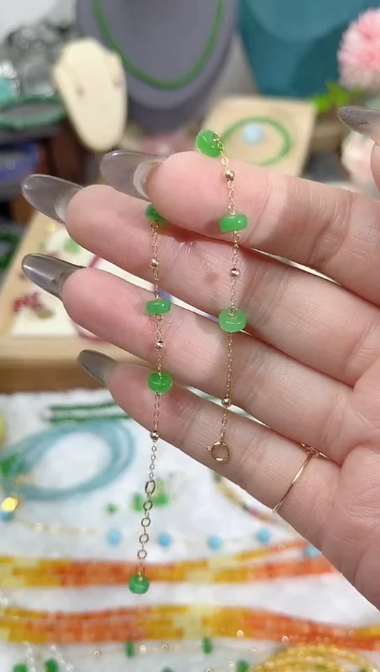 【闪购商品】翡翠手链14K金镶嵌满79
