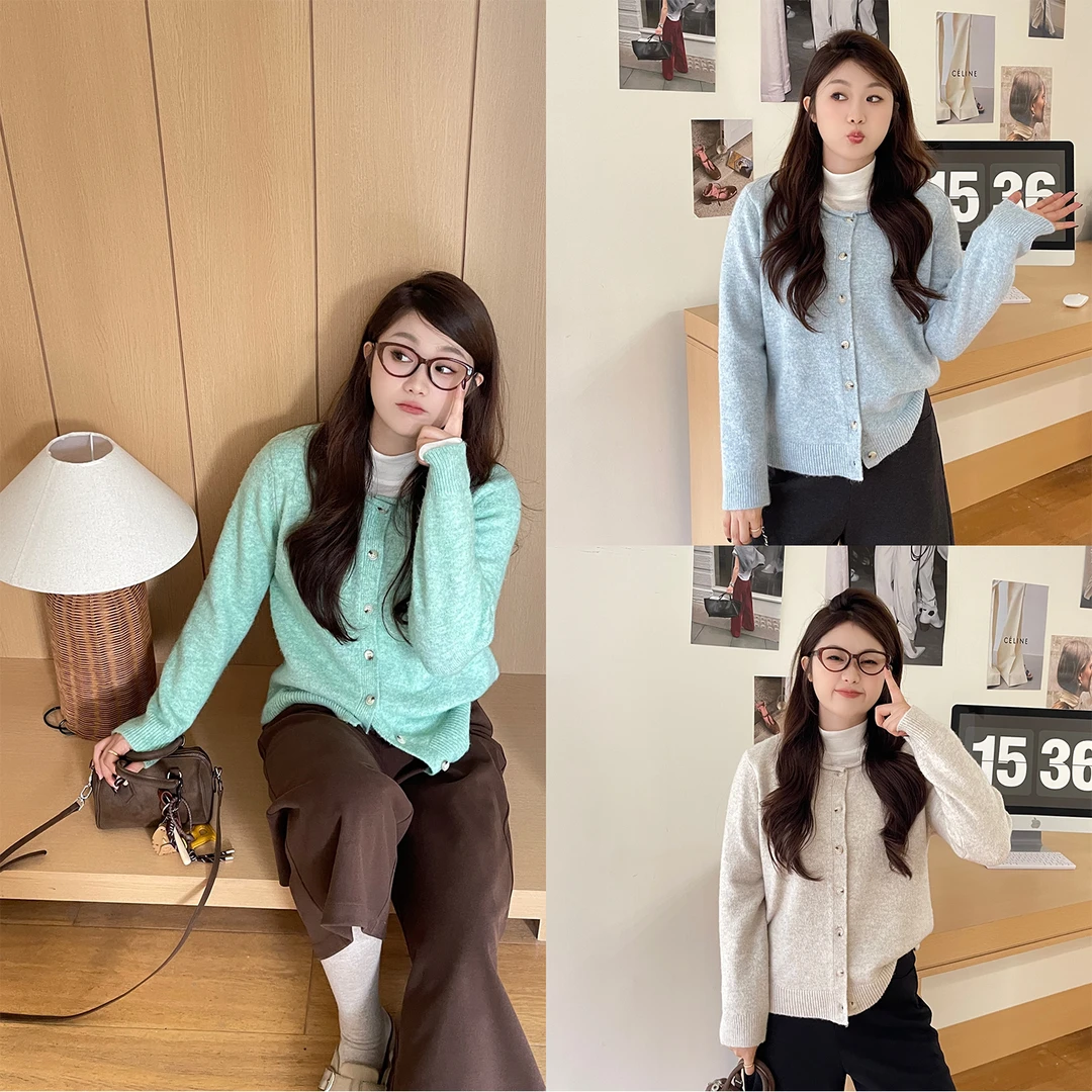 裂渡宣宣【软绒记忆】微胖大码女秋时尚百搭花纱毛织开衫ZY508V39