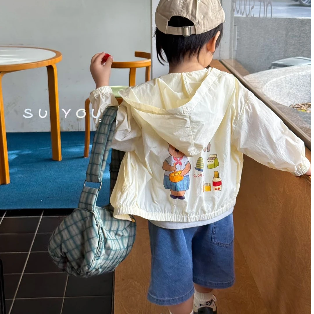 suyou厨师小熊印花防晒+早餐印花韩版背心+牛仔印花牛仔短裤