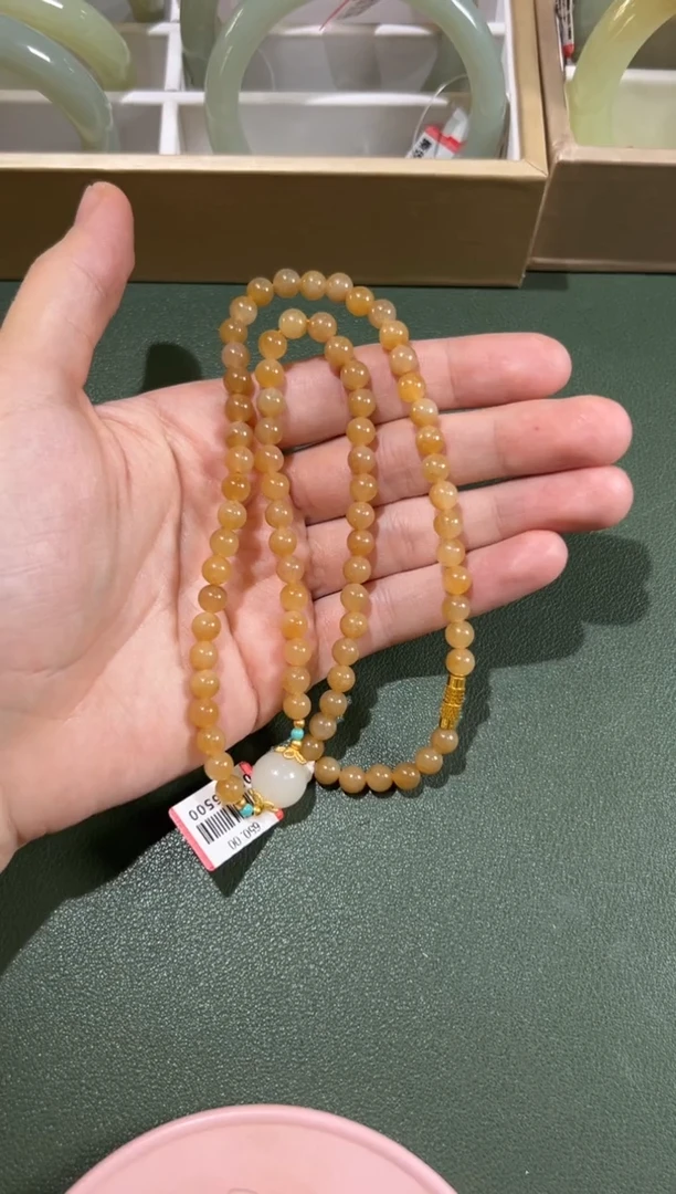 和田玉未镶嵌项链且末金山微色差卡6妈妈链