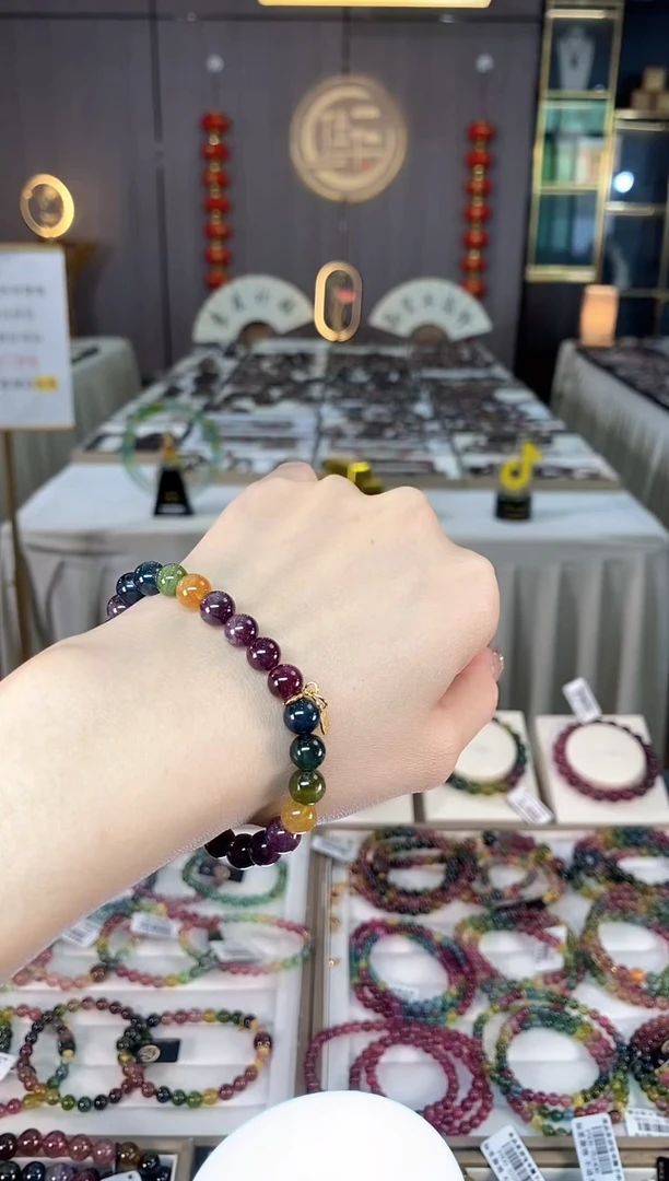 未镶嵌老矿碧玺色标彩虹单圈手串7mm+碧玺dan多样性发货一条