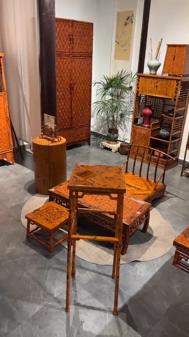 竹买*提湘妃竹花几听琴图