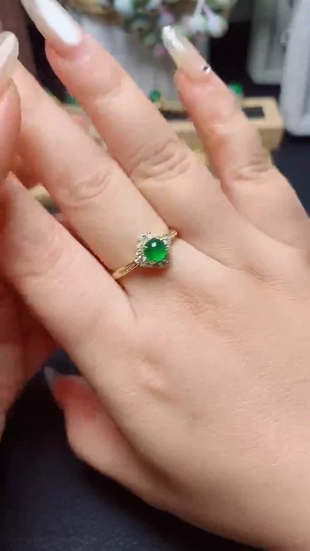 翡翠戒指银S925镶嵌天然翡翠A货s925银镶