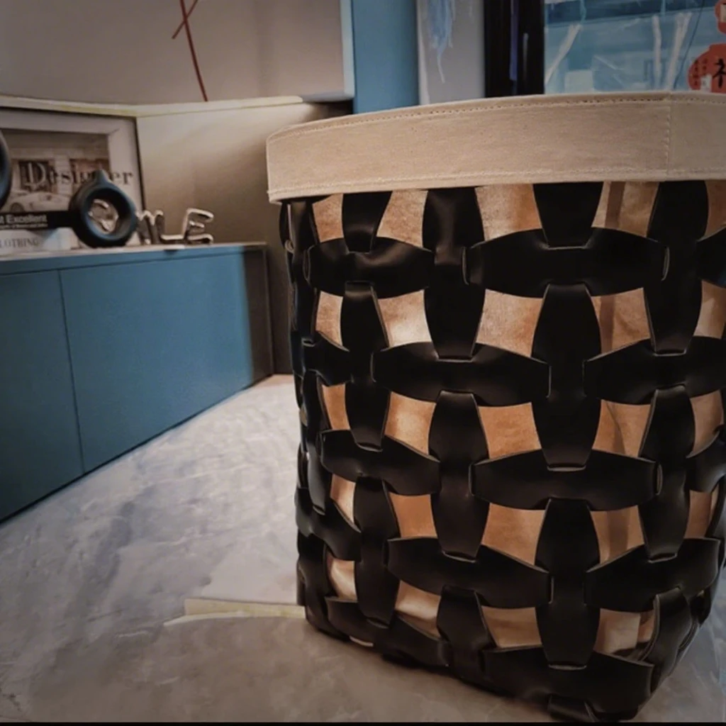 手工编织脏衣篮皮革篓软装高档皮革脏衣篓收纳家用编杂物置物筐