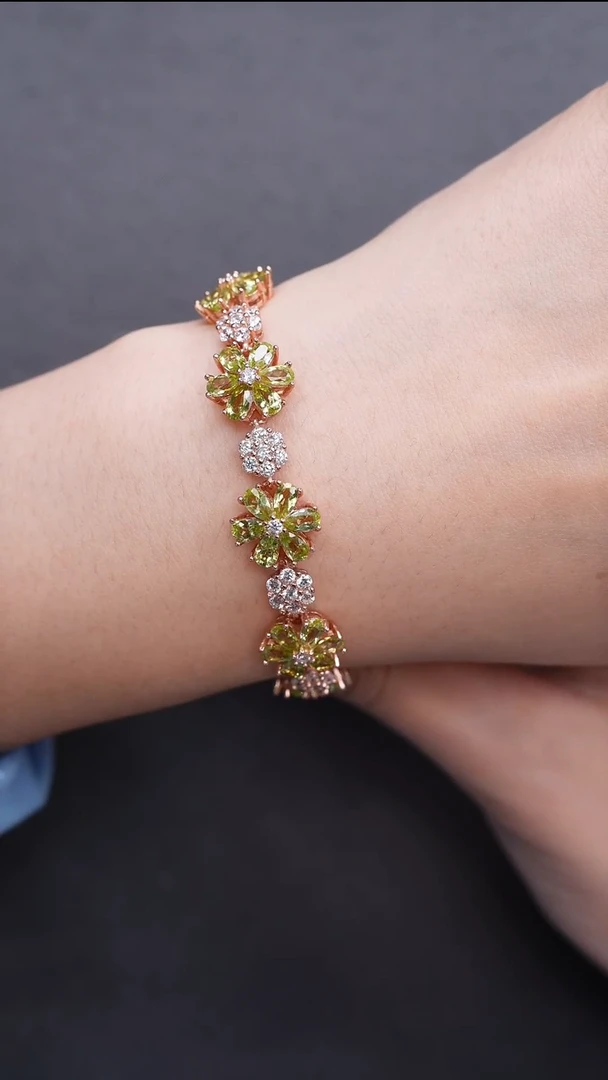 手链银S925镶嵌橄榄石手链