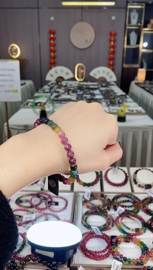 未镶嵌老矿碧玺色标彩虹单圈手串6mm+碧玺dan多样性发货一条