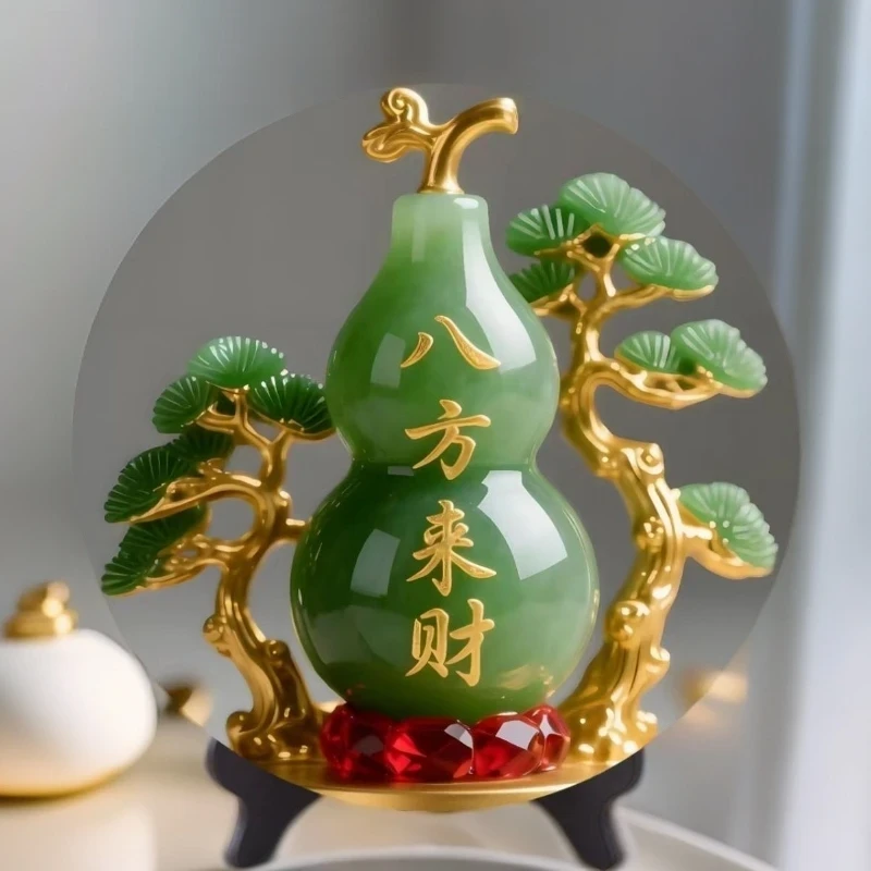 八方来财财好玉石寓意相框水晶画摆件家用酒柜桌面摆台居家玄8459