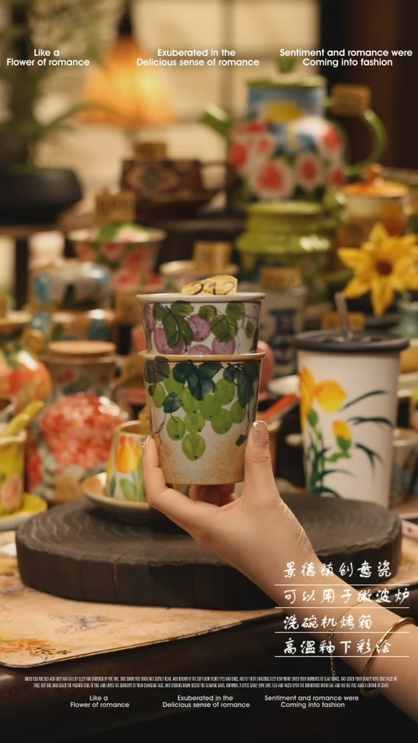 陶瓷一对景德镇高温釉下彩绘设计师款式