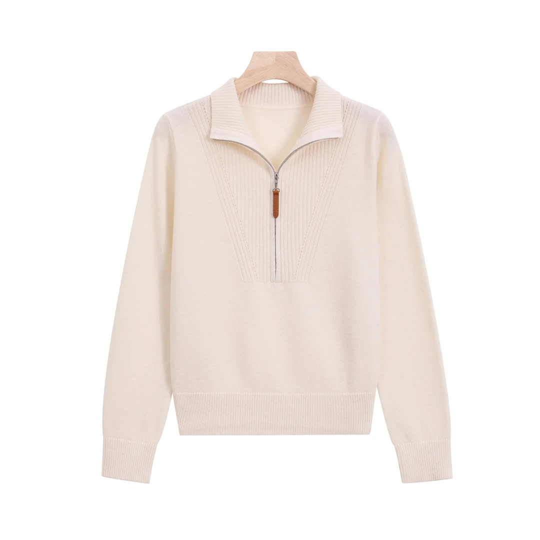 100%绵羊毛半开拉链温柔气质女式羊毛衫25DAK1537