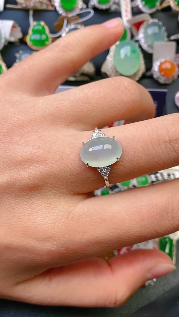 【闪购商品】翡翠戒指银S925镶嵌天然A货翡翠1