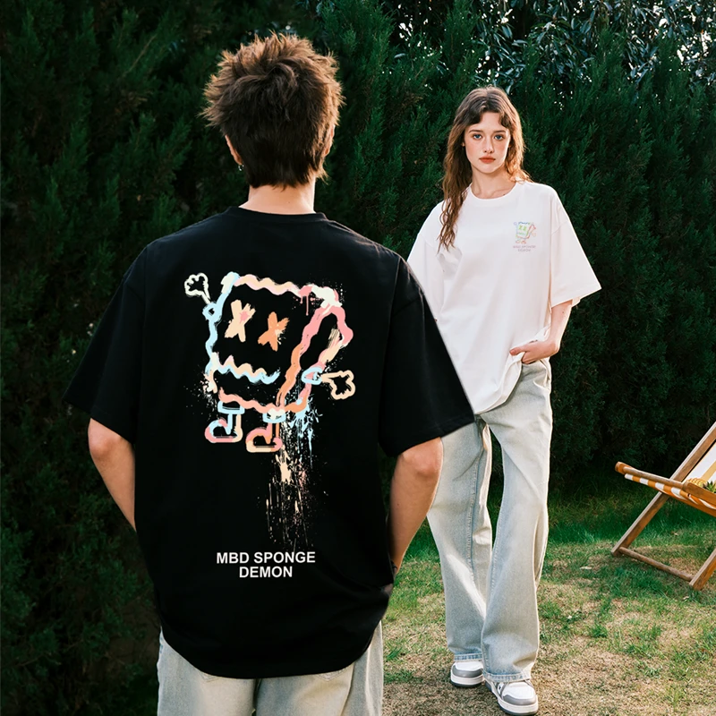 【海绵印花】MBD小恶魔潮牌高克重纯棉短袖t恤男夏季宽松休闲半袖女
