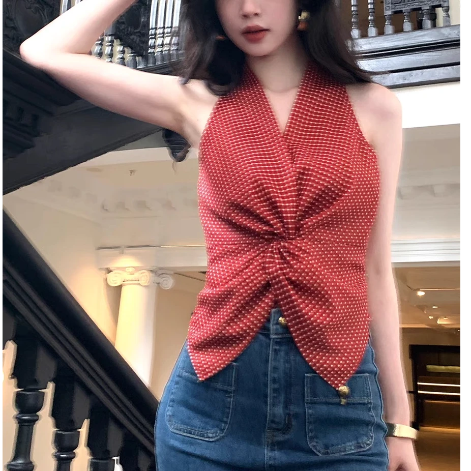 修身型宽松型甜美风背心吊带外穿性感显瘦格纹无袖夏季修身复古