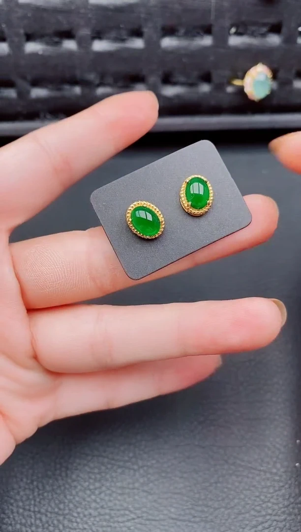 【闪购商品】翡翠耳饰银S925镶嵌天然a货翡翠496