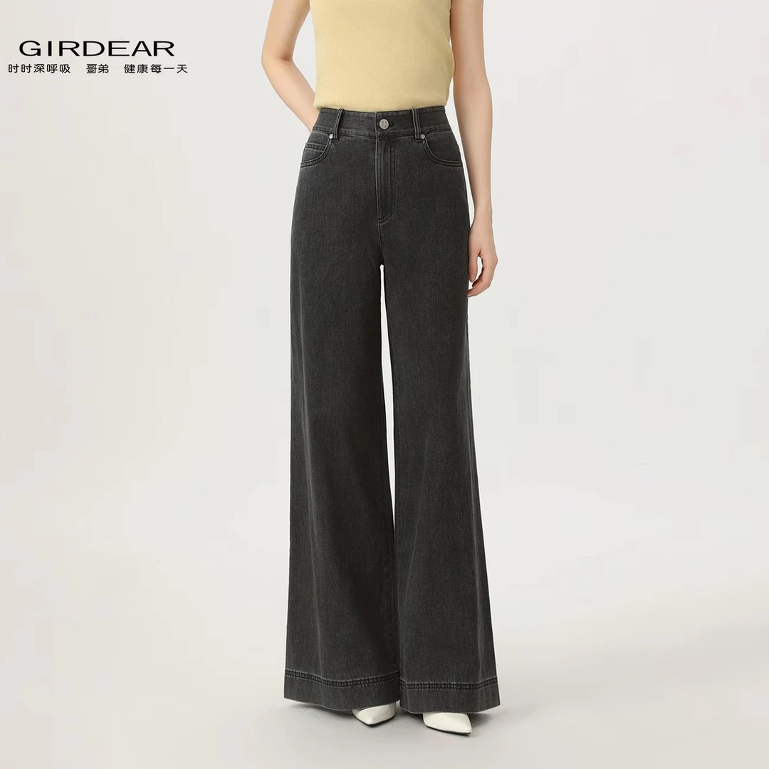 GIRDEAR/哥弟百搭风秋季口袋牛仔裤onlpp 裤子黑色宽松裤子110044