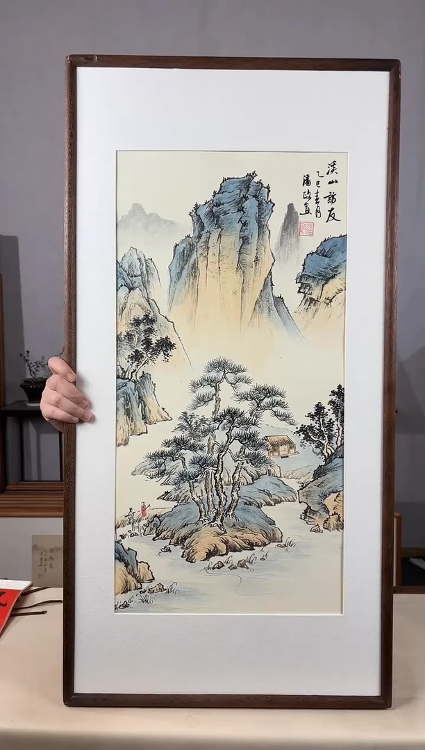 国画手绘*溪山访友*47*92cm带框发货