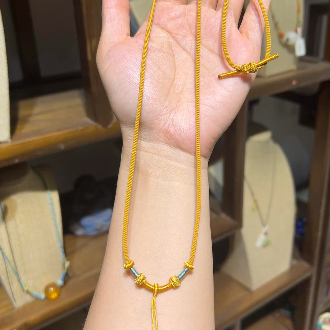 铜合金布艺项链 「黄灿灿」姜黄色编绳项链diy万能链高端新中式链女
