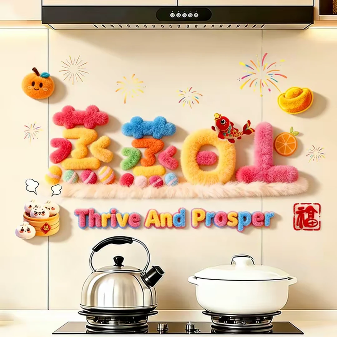 防毛绒厨房防油贴纸家用防水防污渍贴灶台墙纸贴新年喜气装饰工具