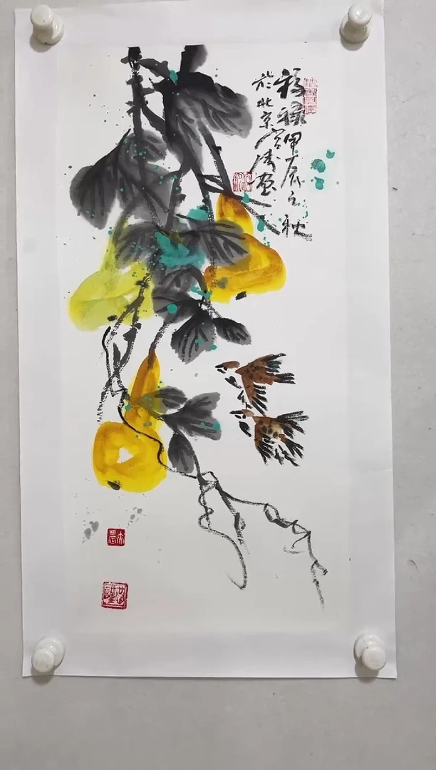国画Y-宫老师绘画作品-2平尺花鸟（带荣宝斋宁波证书）