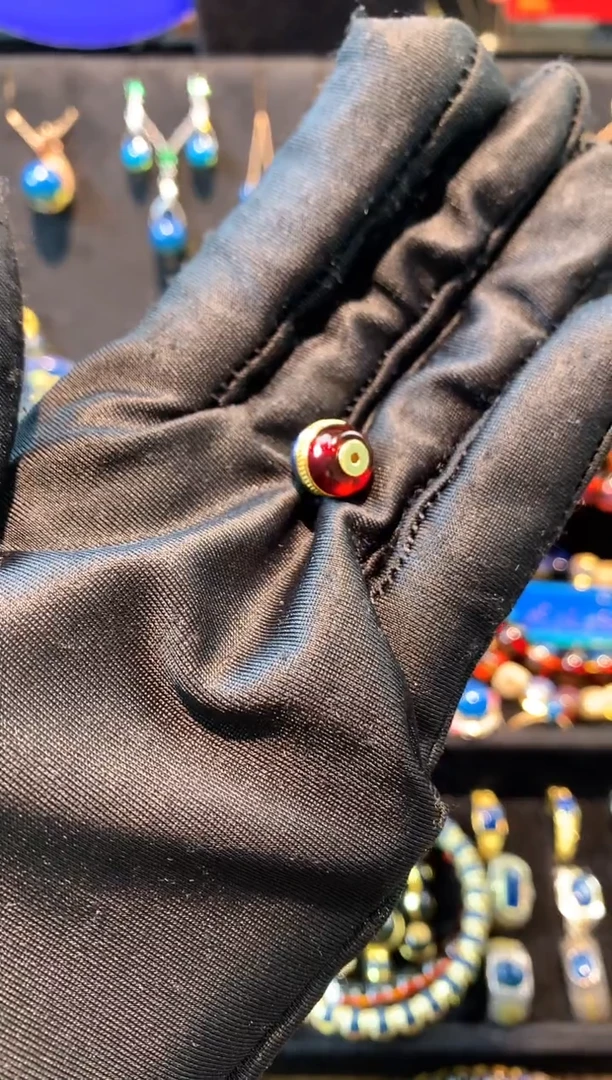 【闪购商品】琥珀珠宝奇石银S925镀金镶嵌10mm红蓝汉堡珠