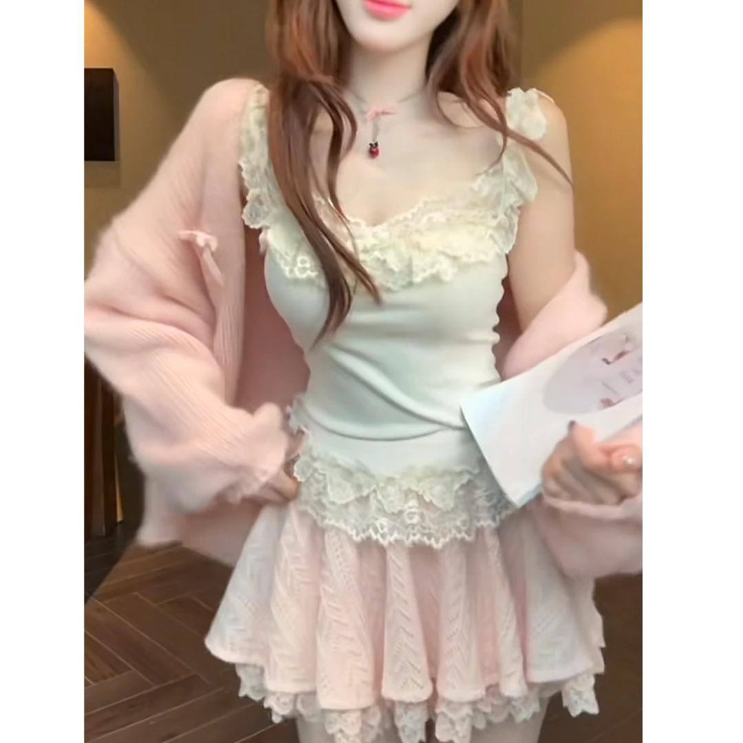 秋季新款纯欲风显瘦法式气质甜美温柔纯欲风修身小众吊带半裙套装