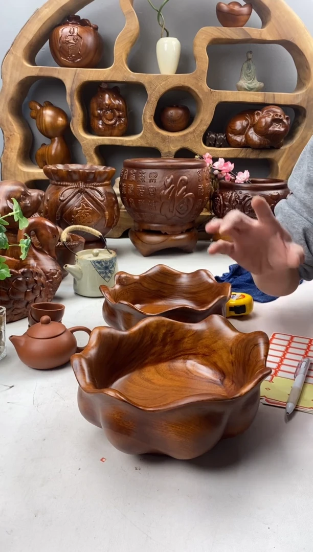 香樟木A12荷花果盆/尺寸