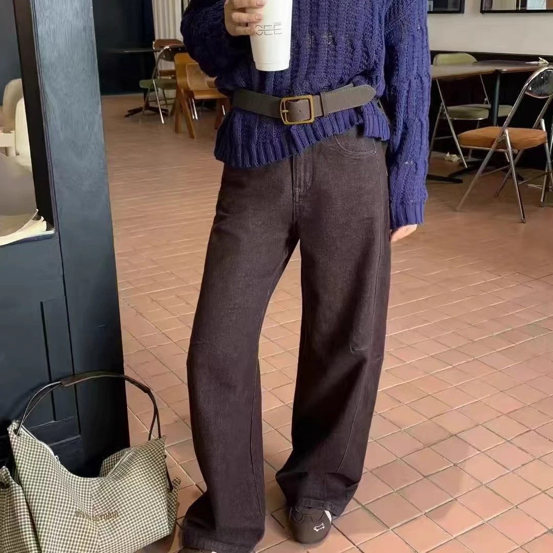 【主播同款】2026欧货春季新款中腰水洗压褶弯刀裤（配腰带）