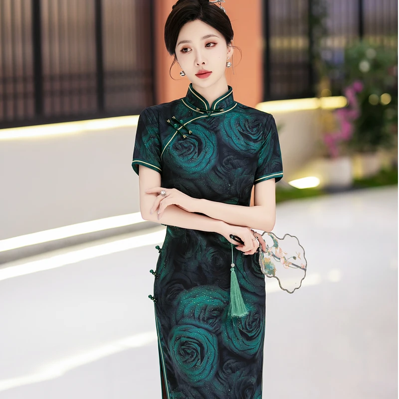 大码高品质2025夏季新款复古长款旗袍中式连衣裙修身气质改良日常
