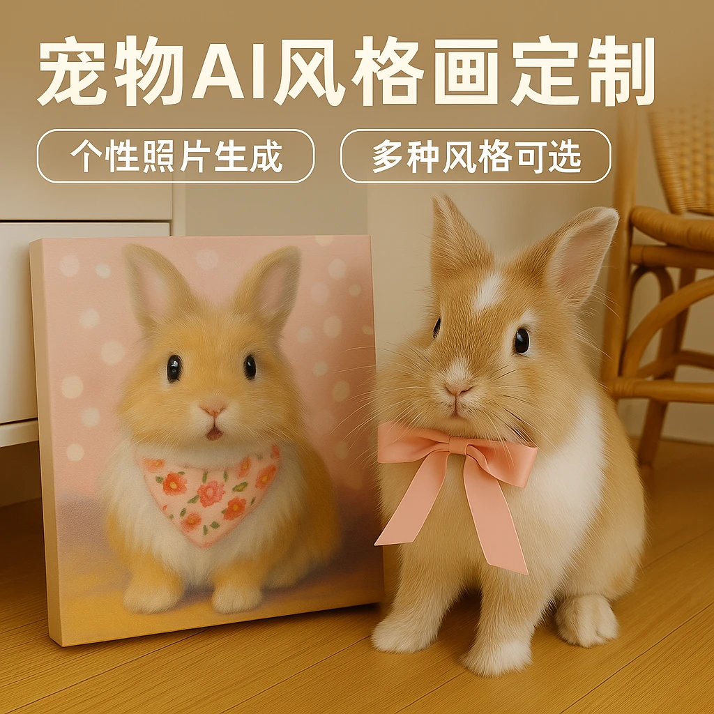 宠物AI油画像Q版卡通水彩像素定制猫咪狗狗头像水彩风格全身设计