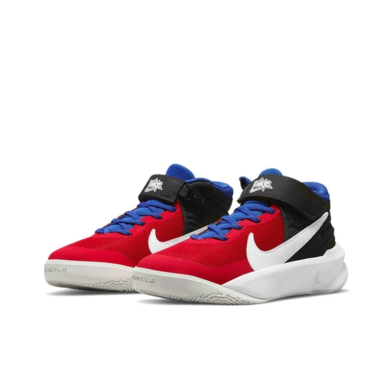 Nike耐克儿童大童实战篮球鞋男童女童减震中帮魔术贴红色运动鞋