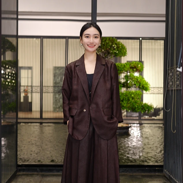 【栖香锦】血檀色 莨纱  设计师款 西装  上衣