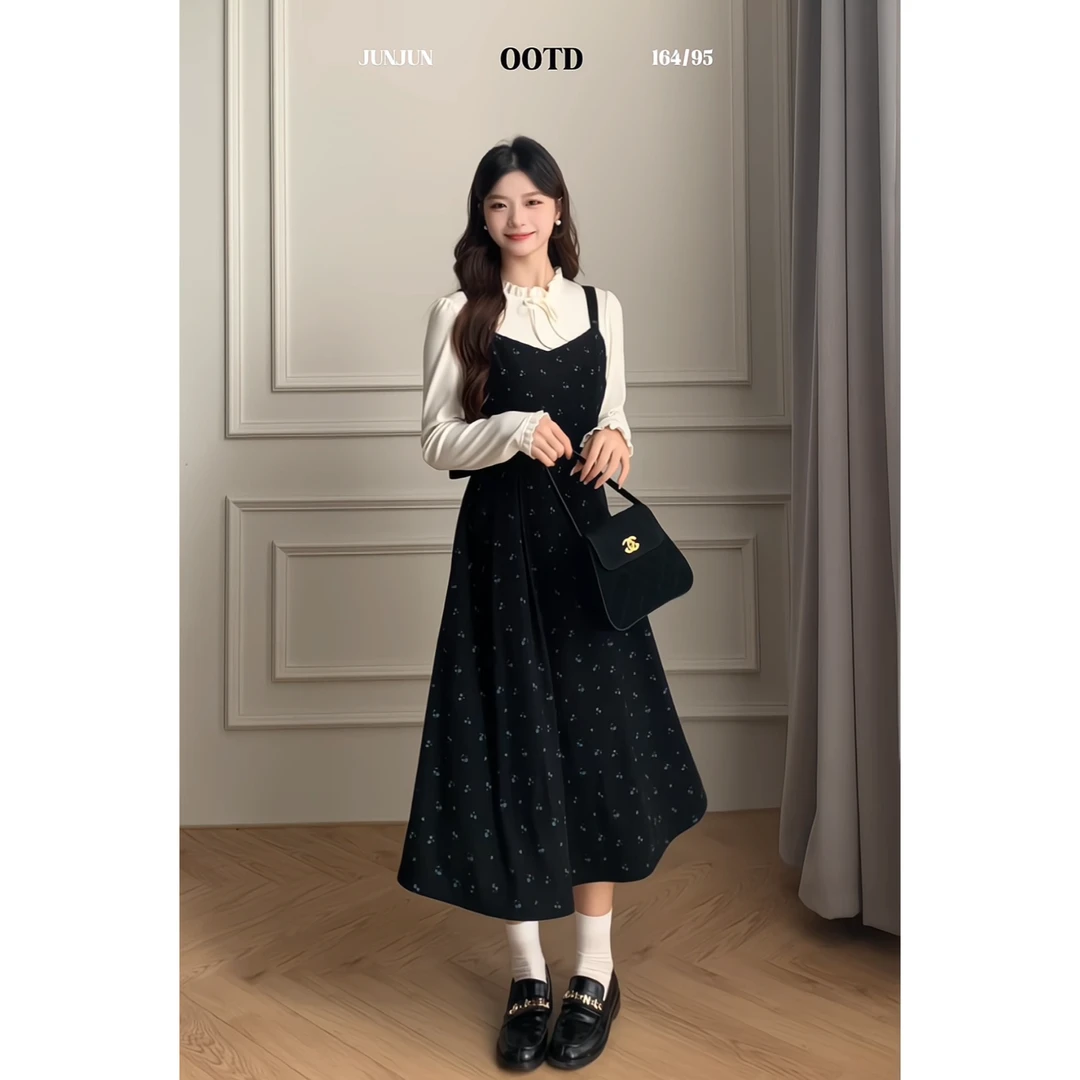 「缪斯晚宴」韩系洋气秋冬显瘦碎花裙内搭套装DYL661560