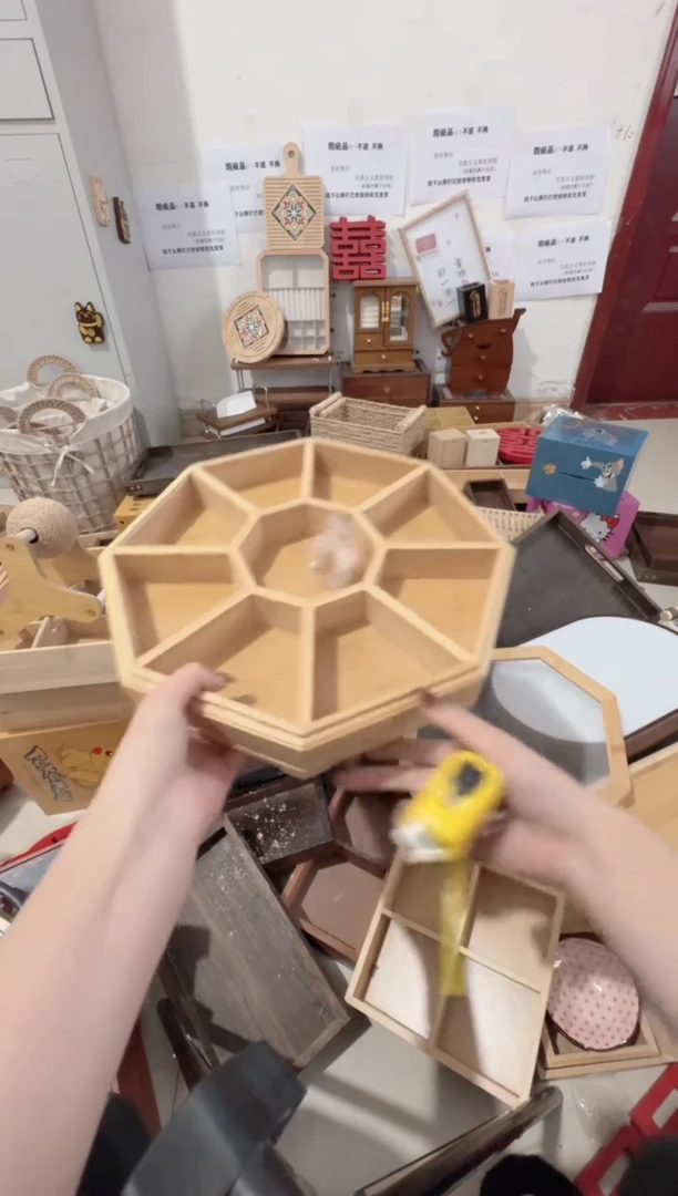 原木色竹木八角干果盘