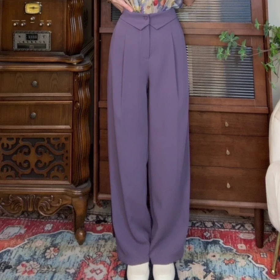 清【一生罗曼】复古百搭气质裤子女夏季后松紧垂感高腰阔腿长裤K381