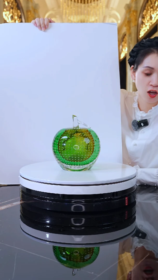 手工艺品琉璃JY0029绿色苹果摆件+AJ1619029灯底座黑色