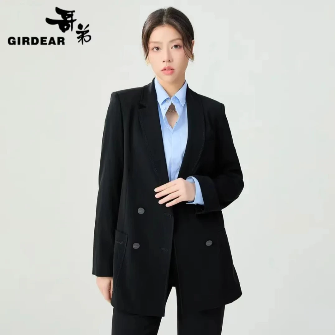GIRDEAR/哥弟新款时髦宽松质感长袖气质双排扣西装外套女 1400488