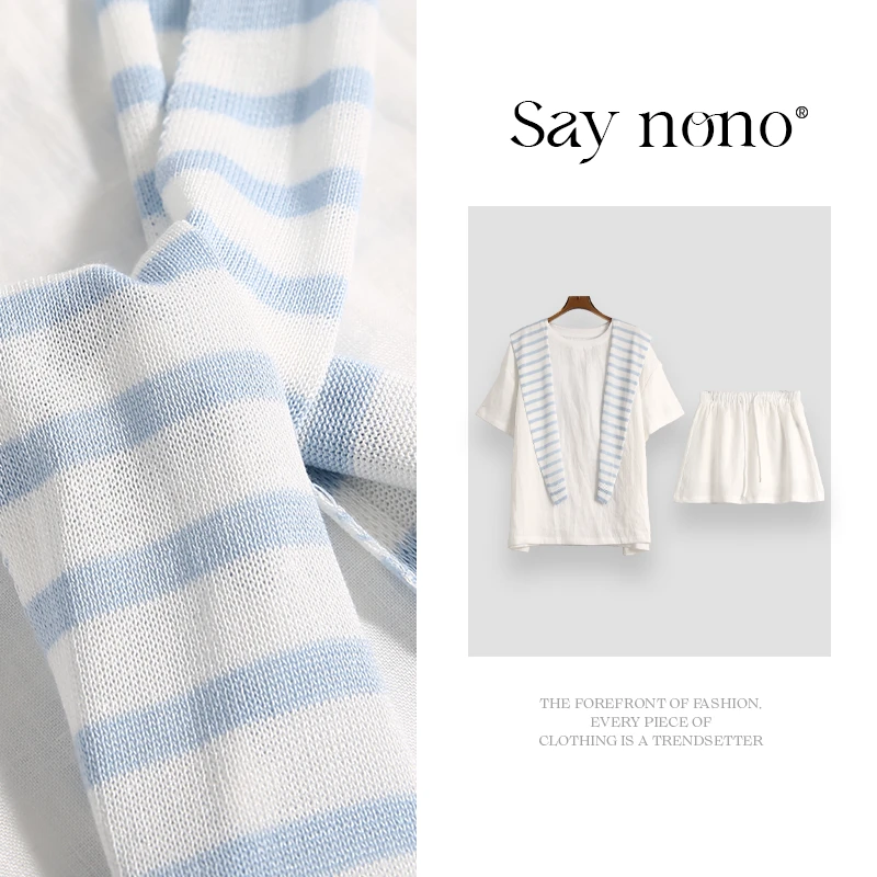 懒猫nono│Saynono 亚麻短袖T恤上衣+时尚短裙套装/ZC10919